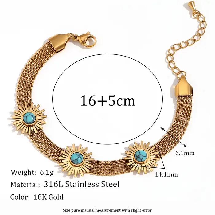 E.B.belle-Bracelet en maille tissée pour femme, bleu turquoise, tournesol, acier inoxydable, bracele