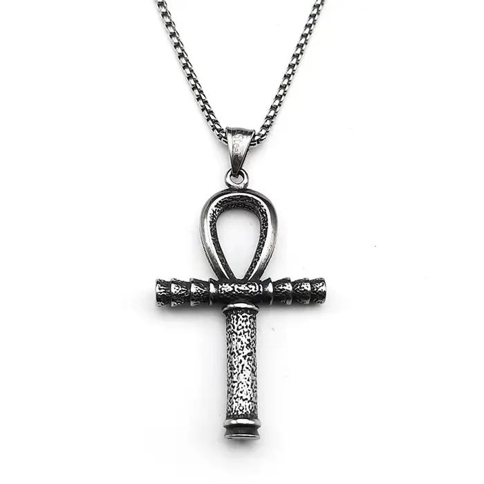 Oeil de Ra Horus Ankh croix pendentif colliers pour femmes hommes en acier inoxydable couleur argent mythologie yeux égyptiens symbole bijoux