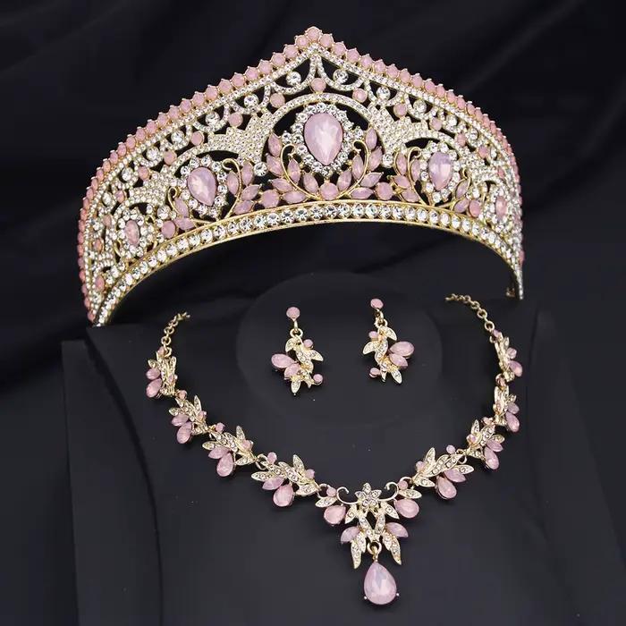 Ensemble de bijoux couronne de mariée princesse pour femmes, diadèmes et collier, boucles d'oreilles