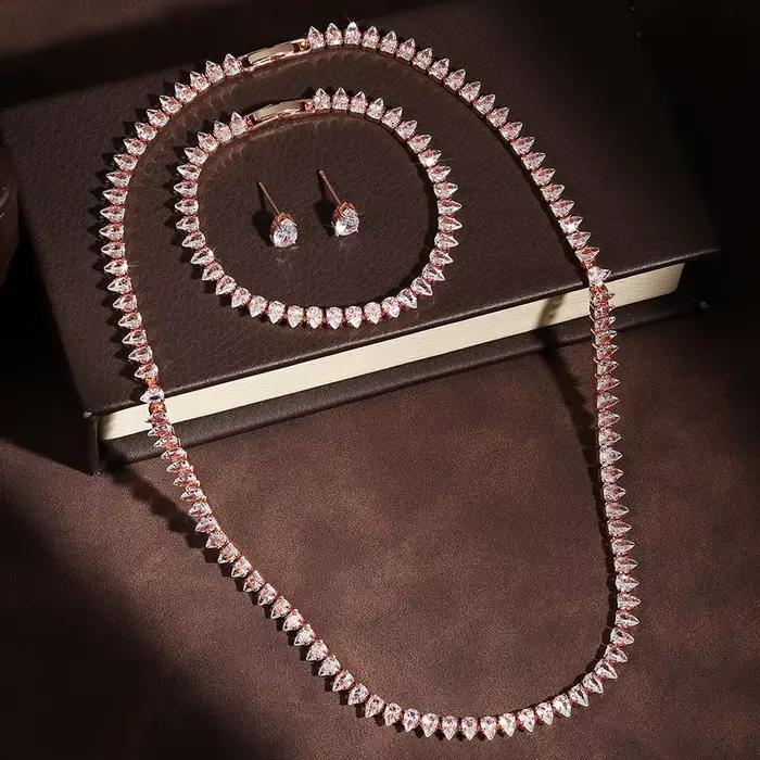 ZAKOL luxe goutte d'eau zircone ensembles de bijoux pour les femmes scintillant collier boucles d'oreilles Bracelet