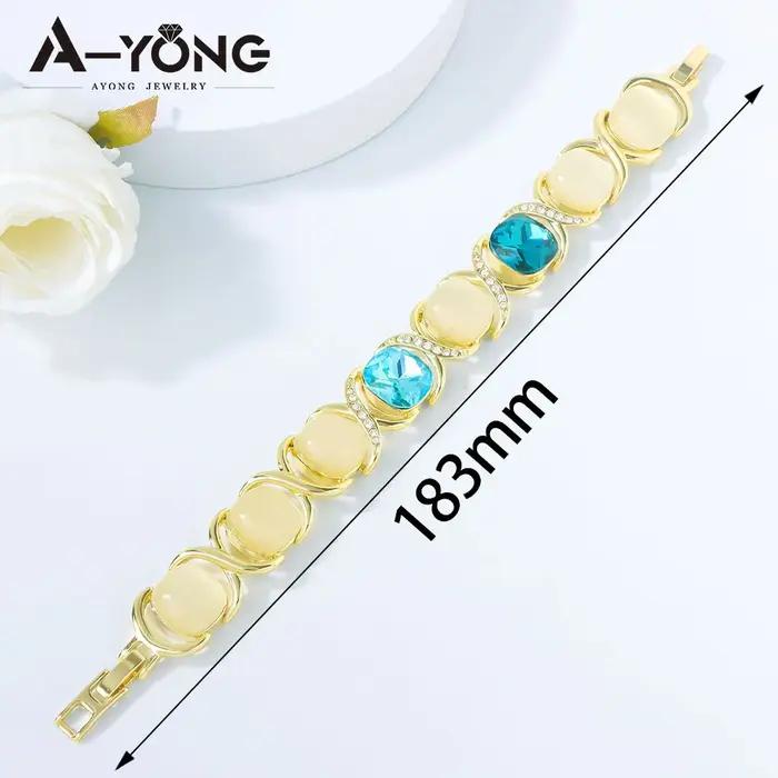 Ensemble de bijoux de luxe en cristal bleu, couleur or, exquis, Vintage, sans nickel, collier, bracelet, boucles d'oreilles, bijoux de mariage pour femmes