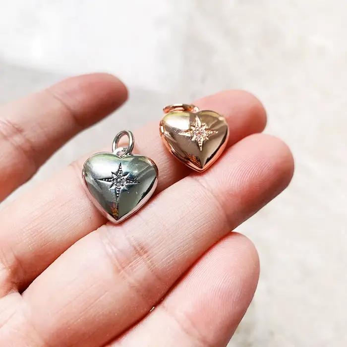 Médaillon en forme de cœur avec pendentif étoile en argent sterling 925 pour femmes romantiques occasions spéciales engagement mariage cadeau