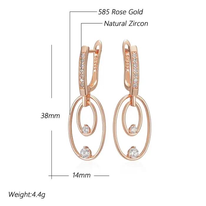 Kinel mode 585 couleur or Rose brillant grande boucle d'oreille pour les femmes inhabituel brillant naturel Zircon accessoires quotidien bijoux fins