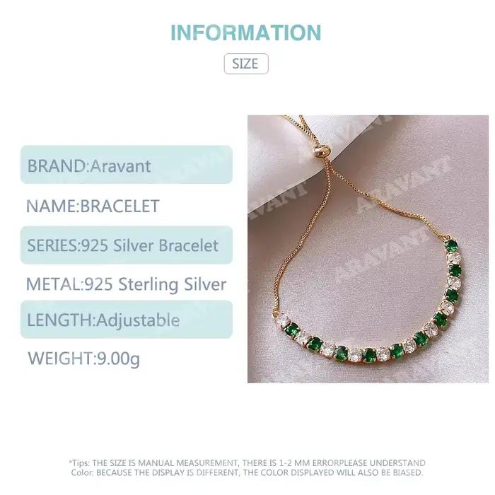 Aravant 925 argent 18K or émeraude Bracelet chaînes pour femmes bijoux de mode