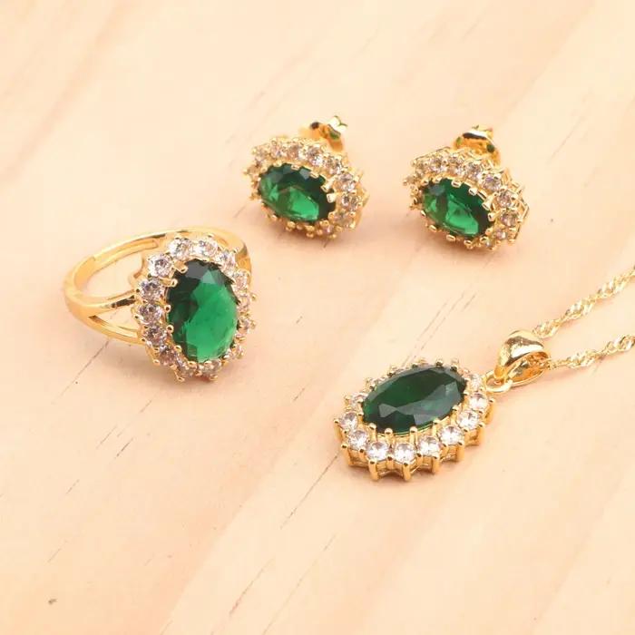 Ensemble de bijoux de mariée en argent Sterling 925, couleur or, pierres de Zircon bleues, boucles d'oreilles, bagues, pendentif, collier