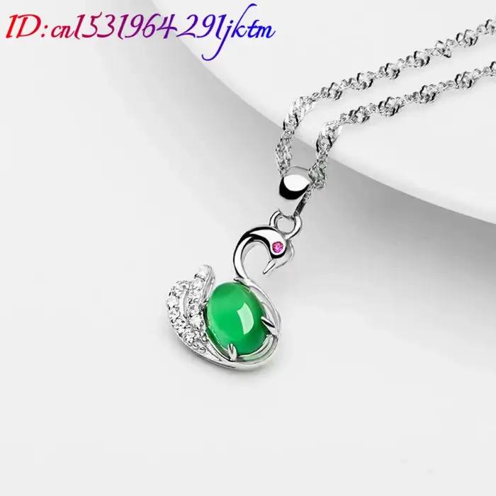 Collier pendentif en argent 925, amulette verte naturelle, pierre précieuse sculptée, breloque, accessoires de mode, bijoux réels