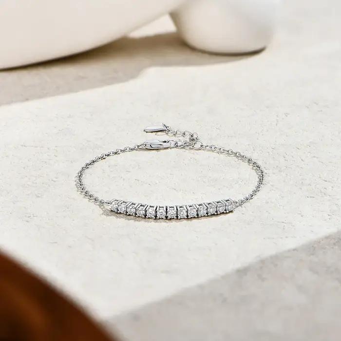 Bracelet de tennis en argent sterling 925 et moissanite grade D couleur VVS1 plaqué or pour femme bijou de luxe ajustable pour mariage et fiançailles