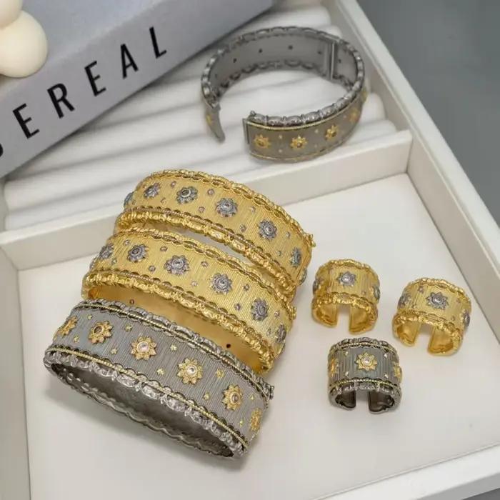 Ensemble de bracelets et bagues Buchi rétro en zirconium avec finition brossée et support de tension pour homme et femme style punk occassions spéciales