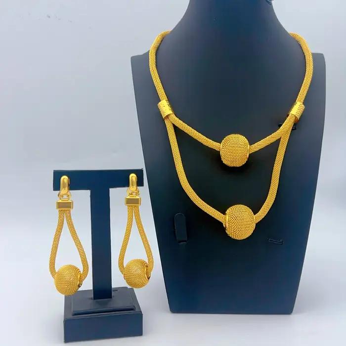 Ensemble de bijoux indiens plaqués or pour femmes, collier de perles africaines de Dubaï, boucles d'