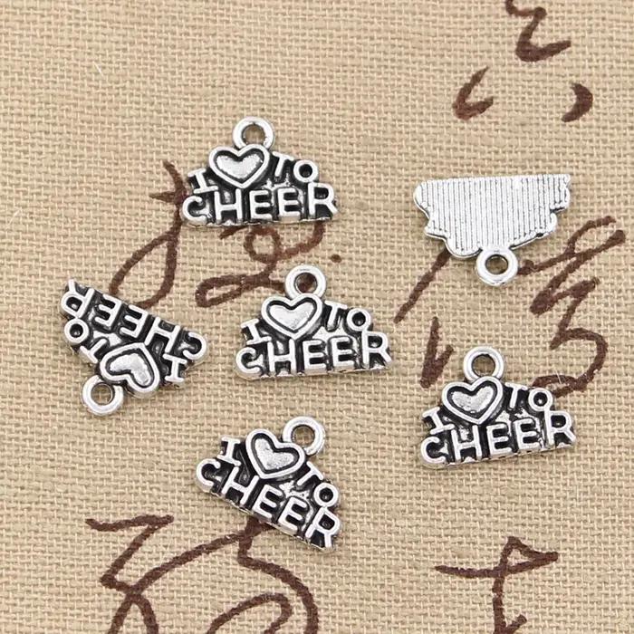 50 pièces breloques j'aime encourager 14x10mm Antique argent couleur pendentifs bricolage collier ar