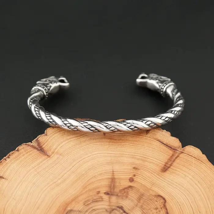 Vikings – Bracelet Double Dragon en acier inoxydable pour hommes et femmes, Punk, mode, manchette, classique, Vintage, bijoux animaux