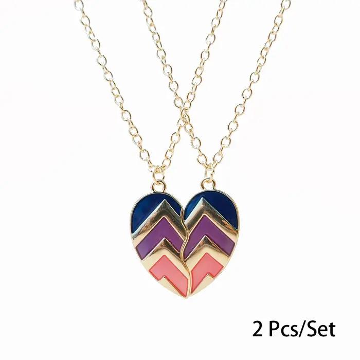 2 pièces/ensemble meilleur ami pendentif collier pour femmes arc-en-ciel coeur