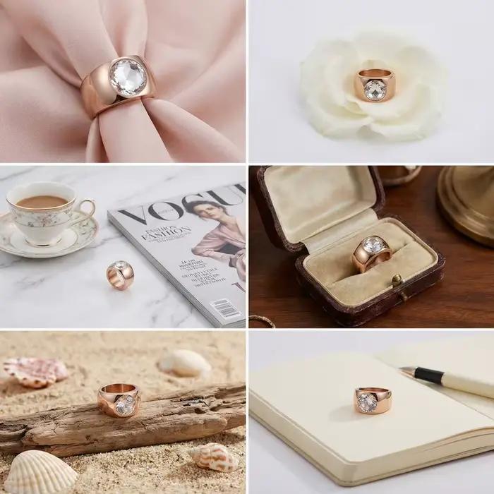 Alliance de mariage en acier inoxydable plaquée or avec zirconium pour femme élégante occasions spéciales