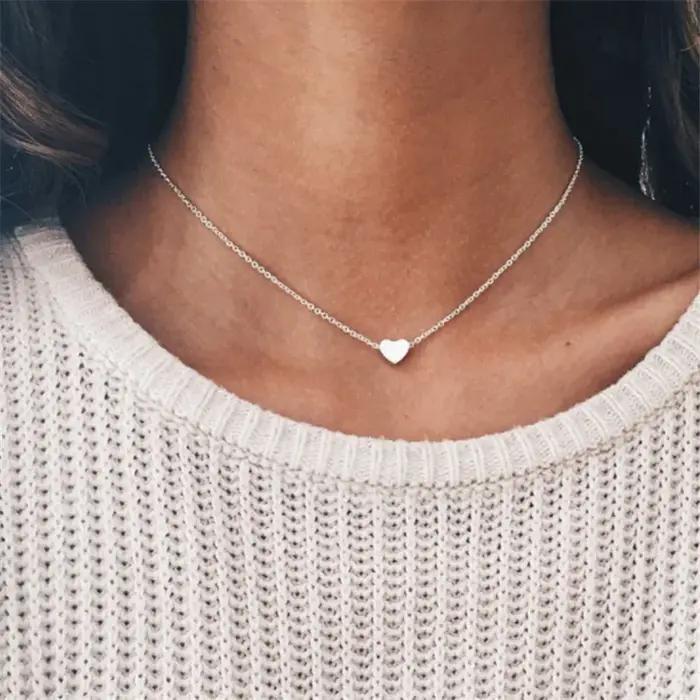 Vintage petit coeur collier pour femmes chaîne courte coeur clé pendentif collier cadeau ethnique bo