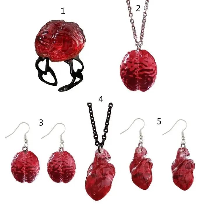 Cerveau rouge / coeur pendentif collier / anneau / anneaux d'oreille