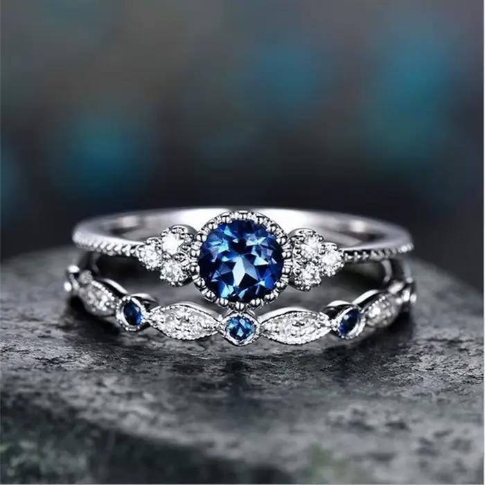 Ensemble de bagues en argent Sterling 925 avec cristaux de Zircon émeraude pour femmes, bijoux Glamo