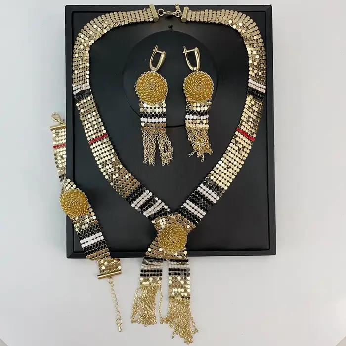 Yuminglai Dubai ensemble de bijoux plaqués or pour femmes boucles d'oreilles Bracelet bagues cadeaux de fête de mariage