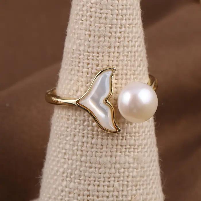 Bagues en perles d'eau douce naturelles plaquées or pour femmes