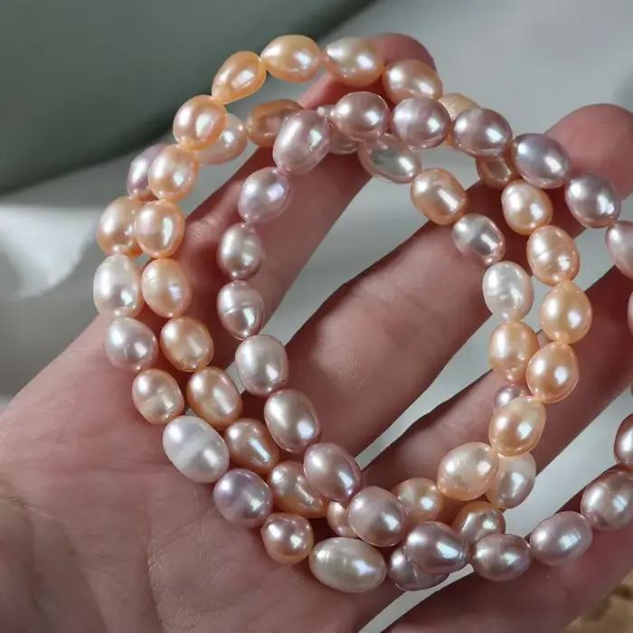 Bracelet de perles d'eau douce naturelles pour femmes, blanc, rose, violet, petites perles de riz, Simple, élastique, bijoux cadeau