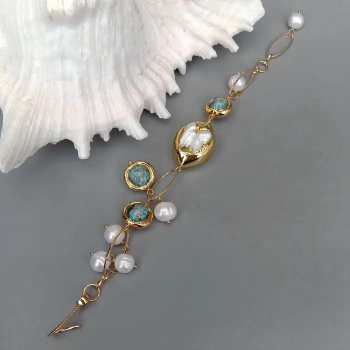 Bracelet en perle de culture d'eau douce verre de Murano bleu nacre de coquille pour femmes élégantes occasions spéciales