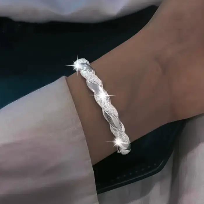 Bracelet jonc rond tendance en argent sterling 925, grand jonc simple pour femme, cadeau bijoux - Nouvelle collection