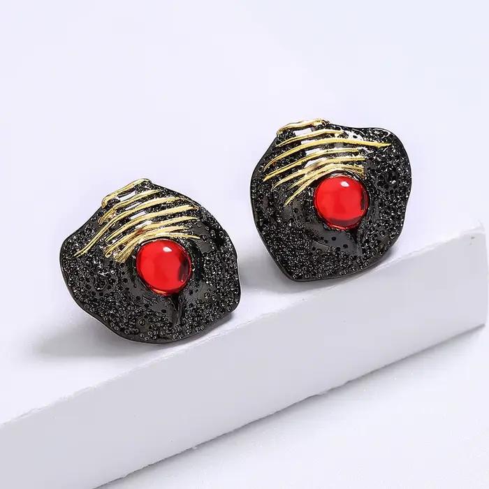 Boucle d'oreille créative pour femmes Unique irrégulière noir or