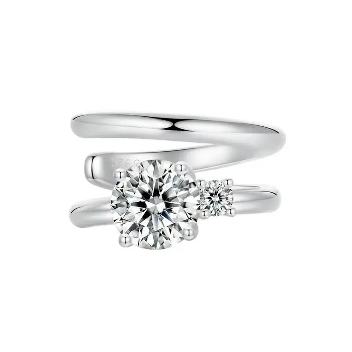 BAMOER Mono plaqué or blanc Double couche Moissanite oreille manchette 925 en argent Sterling oreill