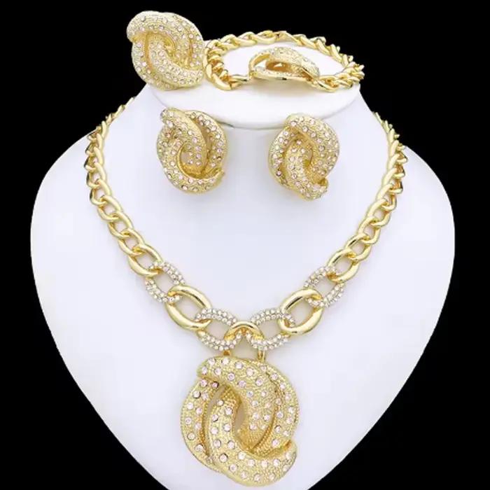 Ensemble de bijoux de luxe plaqué or 18 carats pour femmes