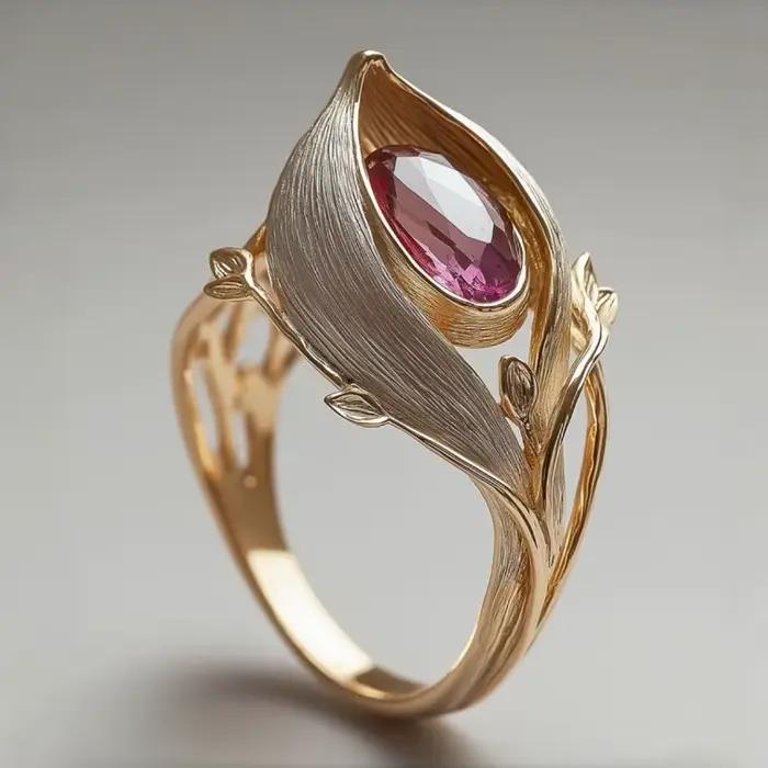 Magnifique bague pour femme incrustée de CZ rouge, couleur or, sculptée à la main, bijoux de tous les jours, bijoux de fête, cadeau d'anniversaire