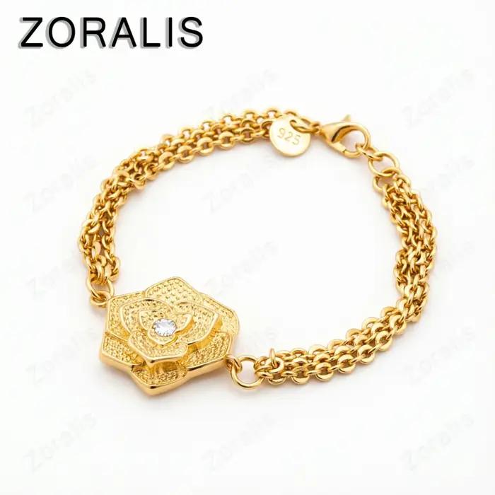 Bracelets avec pendentif fleur de rose en or 18 carats pour femmes