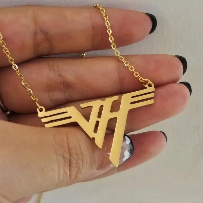 Collier en acier inoxydable plaqué or VH logo pendentif rock classique cadeau femme anniversaire concerts soirées spéciales