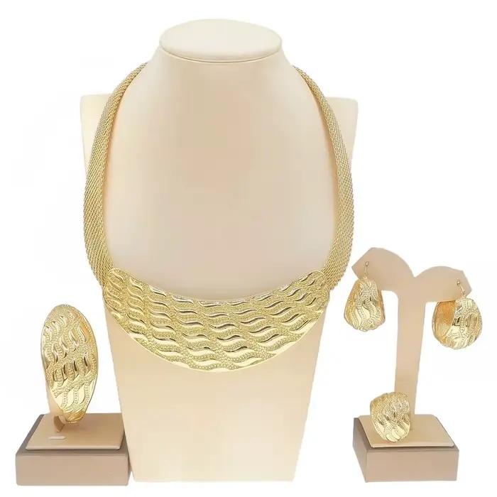 Parure de bijoux plaqué or pour femme, style rétro italien, collier et boucles d'oreilles classiques