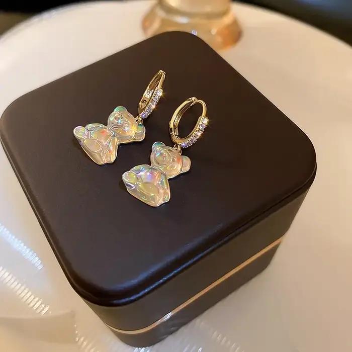 Boucles d'oreilles en forme d'ours mignon pour femmes, boucles d'oreilles en Zircon brillant, nouvel