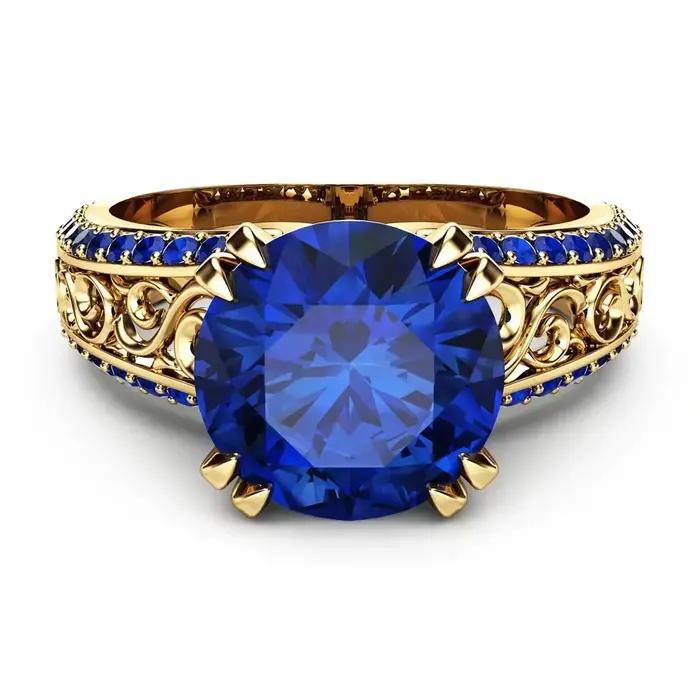 Bague fleur saphir bleu 14K or doigt diamant Bizuteria péridot Anillos De pierres précieuses rubis 1 carats anneaux Cirle délicats pour les femmes