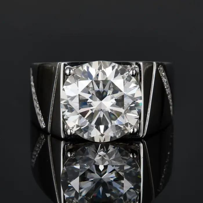 Bague Moissonite de 10 carats, couleur D, pierre principale Moissonite, pierres latérales Zirconium, bijou classique pour hommes et femmes, occasion mariage, coffret cadeau inclus