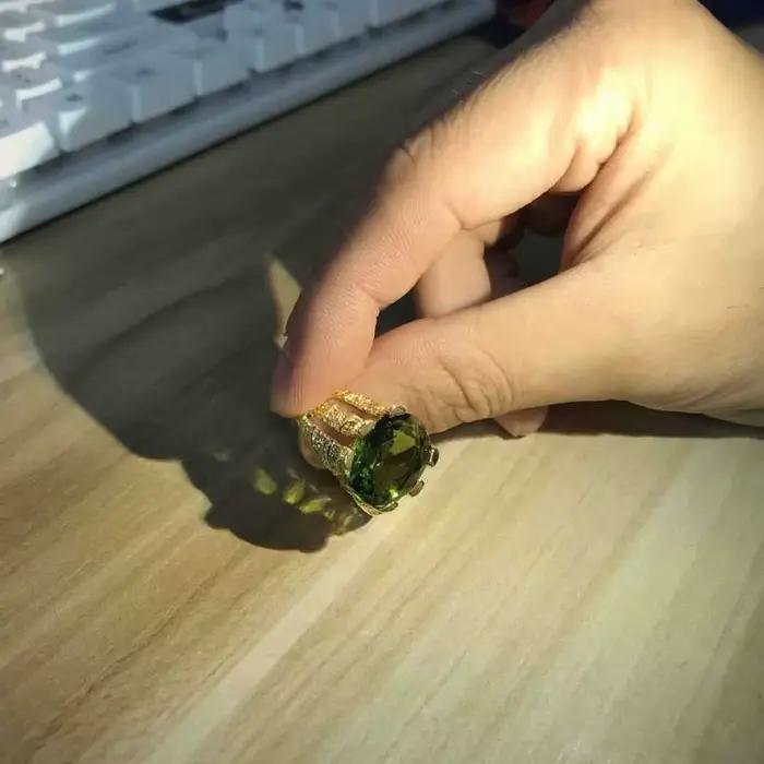 Nouvelle mode mâle péridot ovale bague de luxe grand cristal Zircon pierre anneau 14KT or jaune promesse bagues de fiançailles pour hommes
