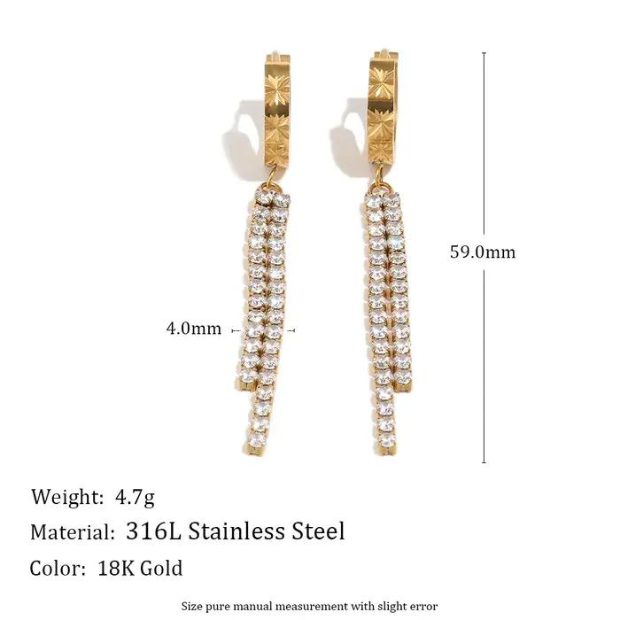 E.B.belle Boucles d'oreilles créoles à fermoir avec longues pampilles en zircon et petite fleur, pla