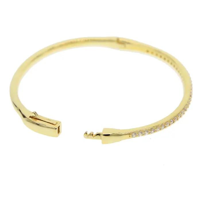Bracelets joncs luxueux en or et rhodium bicolore avec micro-pavé de zirconiums, bijoux de mariage, cadeau, vente en gros à prix abordable