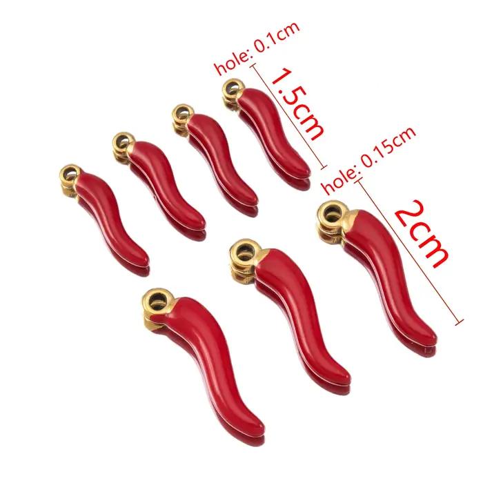 Collier pendentif en acier inoxydable plaqué or en forme de piment rouge 5 pièces accessoire pour bracelet boucle d'oreille porte-clés DIY bijoux occasions spéciales femmes