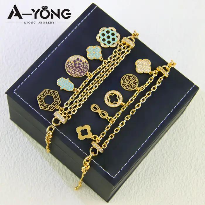 Bracelet plaqué or 21 carats style italien multilayer pour femmes occasions spéciales mariage fête