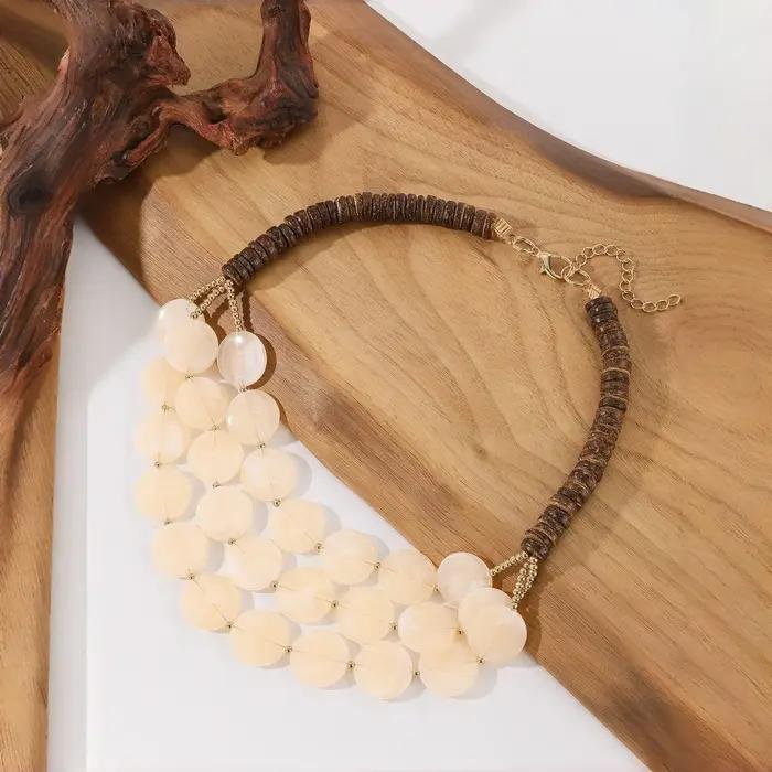 Collier Multicouche Perlé Fait Main en Perles Acryliques et Bois Géométriques Rondes Tendance Zara 2026 pour Femme – Bijou de Cou Idéal pour les Vacances d'Été