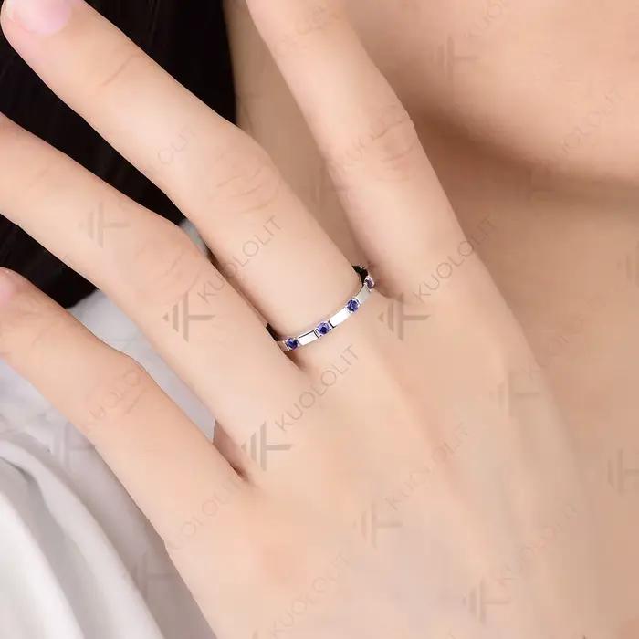 Kuololit 0.3CTW Lab Grown Blue Sapphire Band pour hommes femmes solide 18K 14K 10K or blanc bague de fiançailles en or pour cadeaux de Noël