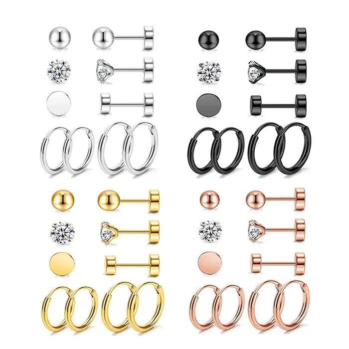 5 paires de ensembles de boucles d'oreilles pour femmes classiques et à la mode en acier inoxydable
