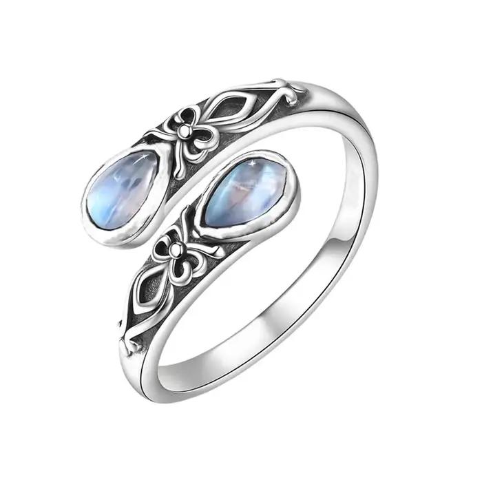 QIBAOKU – bague rétro en argent, pierre de lune, mode Style victorien, nœud en Relief, bague bosniaq