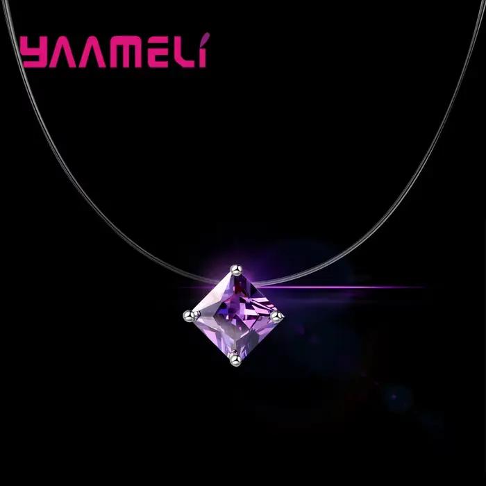 Chic transparent ligne de pêche bijoux collier pour femme fille S925 argent AAA Grade cubique zircone collier ras du cou cadeaux de fête