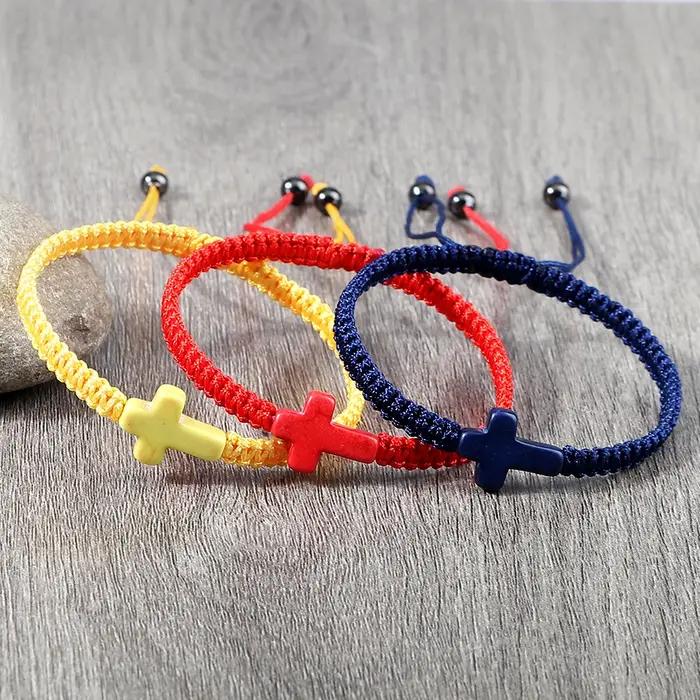 Bracelet croix de jésus tissé à la main pour hommes et femmes
