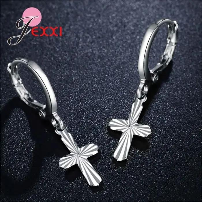 Boucles d'oreilles pendantes géométriques croisées au design simple et tendance pour femme en argent sterling 925