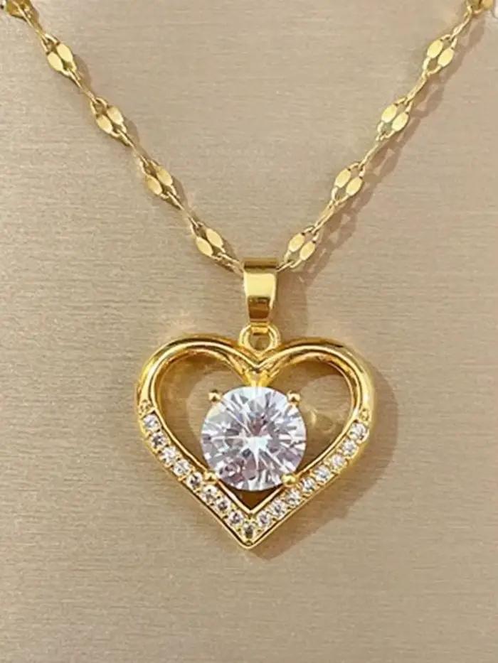 Collier avec pendentif en forme de cœur pour femmes, pierres précieuses artificielles, en acier inox