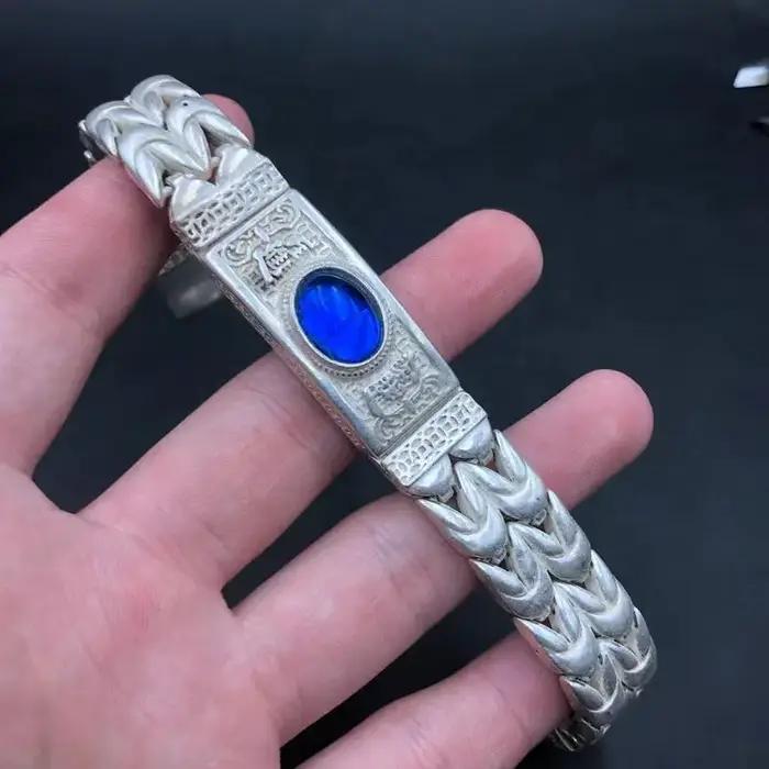 Mai Chuang/argent tibétain Style ethnique rétro faisant vieux Bracelet de pierres précieuses incrustées Bracelet hommes et femmes bijoux fins cadeau de mode