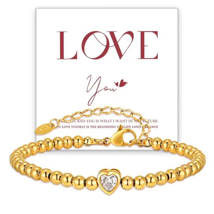 Bracelet Perlé en Acier Inoxydable VNOX Pour Femme Occasions Spéciales Coeur Zircone Cubique Doré Décontracté Sportif